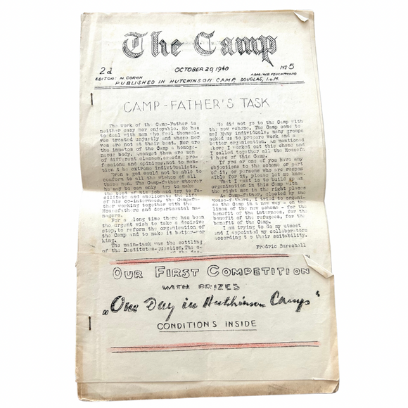 1940 Remarkable World War 2 Original Hutchinson Internment Artist’s Camp (P Camp) “The Camp” Newsletter No. 5