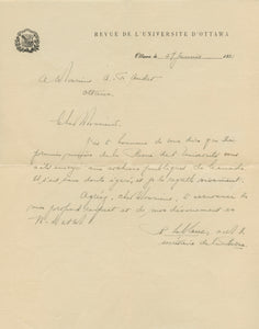 1931 Manuscript Letter Relating to Canadian Publishing History on the First Edition of the Revue De L'Universite d'Ottawa