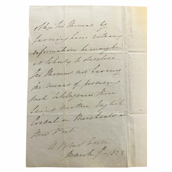 1823 Manuscript Letter of Well-Known Royal Navy Officer and British Politician Who Served as Governor of Newfoundland and a Conservative MP in England