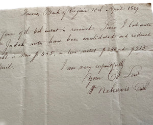 1829 Handwritten Manuscript Letter From Virginia Bank Cashier to a Prominent New York Merchant Regarding Debts of His Bankrupt Former Business Partner