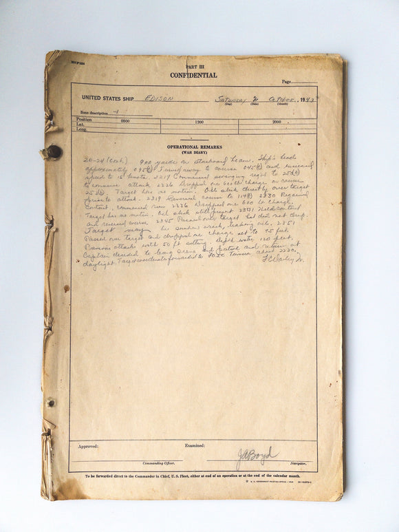 1943 Original Handwritten War Diary of the USS Edison Serving in The Oran-Azeu Area During World War Two