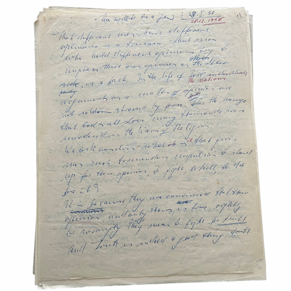 1956 Outstanding Manuscript Sermon, The Will to Be a Jew, Written and Orated in Havana, Cuba by Rabbi Dr. Frederick K. Solomon