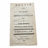 1760 Early Printing of James Lovell’s Funeral Oration for Harvard’s Henry Flynt, Read at Holden Chapel
