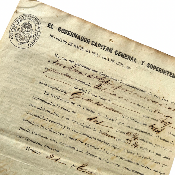 1863-1865 Rare Contract of Emancipated Black Slave Feliciano of the Congo Whose Contract to Work Under Los Minas del Cobre Has Been Renewed