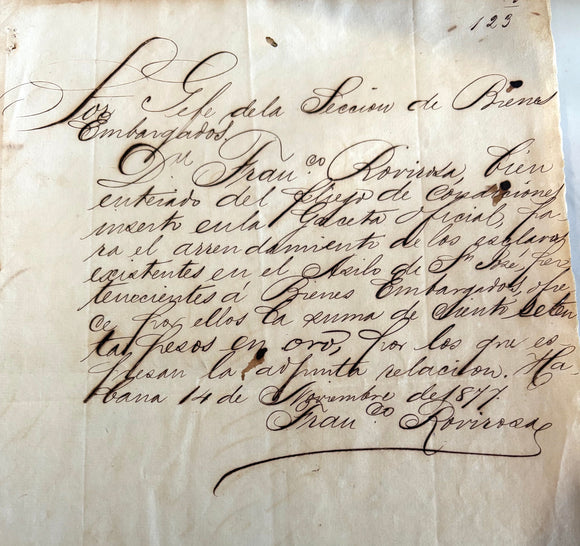 1847 Havana Letter Regarding the Leasing of Seized Galleons at the San José Wharf