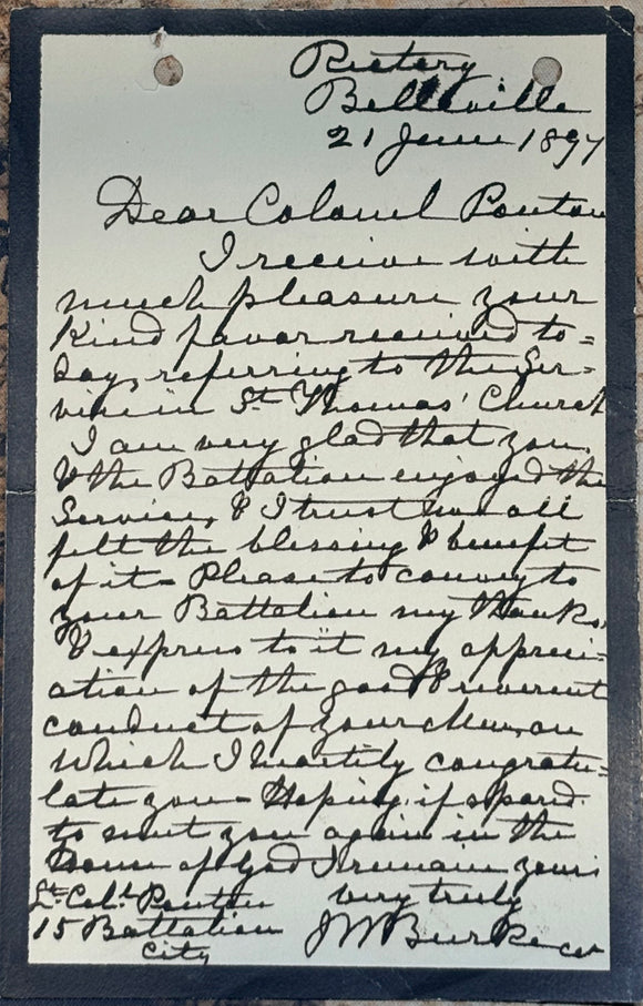 1897 Autographed Letter of Thanks from Rev. Canon J.W. Burke, Rector of St. Thomas’ Church