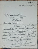 1935 Holograph Letter In French from Quebec Premier Louis-Alexandre Taschereau