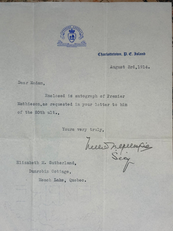 1914 Autographs of Three Canadian Premiers: J.A. Mathieson, Arthur L. Sifton, and James K. Flemming