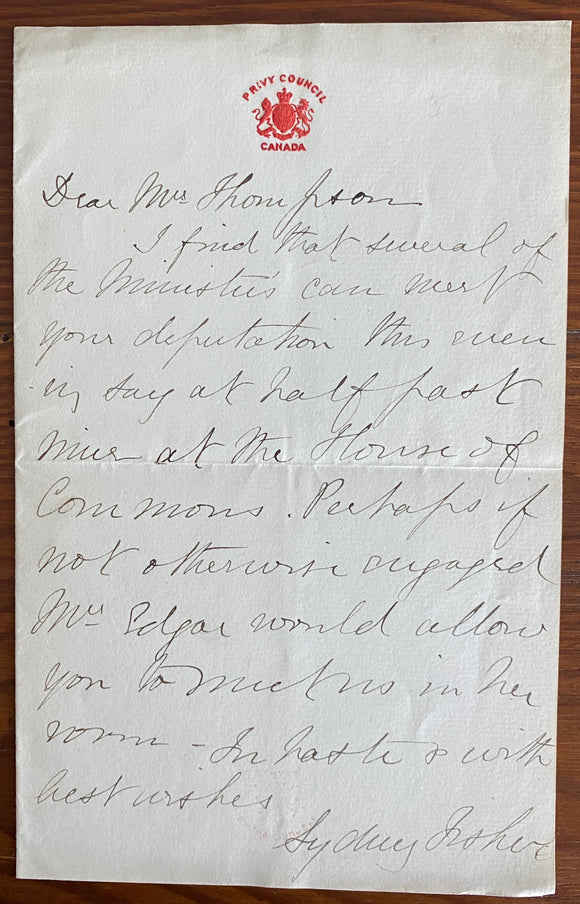 C.1910 Canadian Liberal Politician Sydney Fisher Autographed Letter