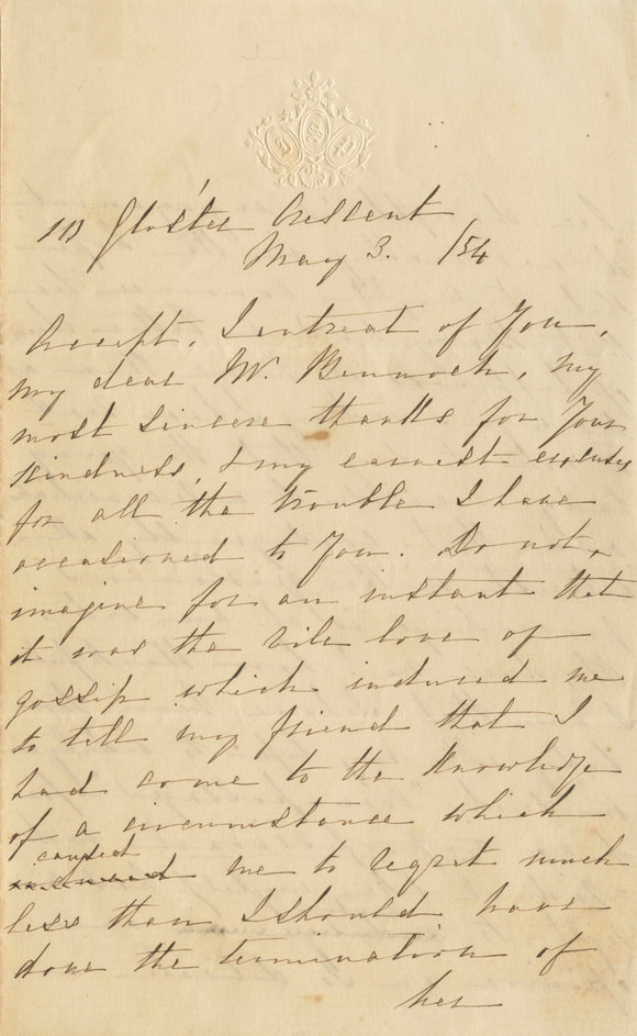 1854 Handwritten Letter of Intrigue from Famed Writer Prodigy Julia Sophia Pardoe to an M. Bennoch