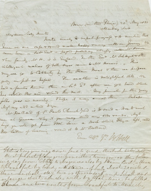 1833 Basil Hall Manuscript Letter to His Wife's Mother, Lady Hunter with Addition by Margaret Hall