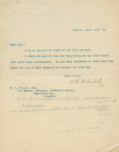 1894 Letter from the "Founding Father" of Ontario, Canada's Worker's Compensation System, MPP and U of T Chancellor