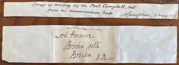 1877 Signature of Scottish Poet and Founder of the Clarence Club Thomas Campbell