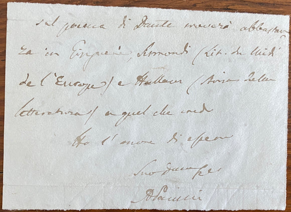 19th Century Manuscript Signature of Famous British Librarian, Sir Antonio Genesio Maria Panizzi