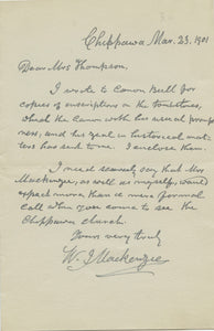 1901 Manuscript Letter by Chippawa, Ontario Reverend W.J. MacKenzie