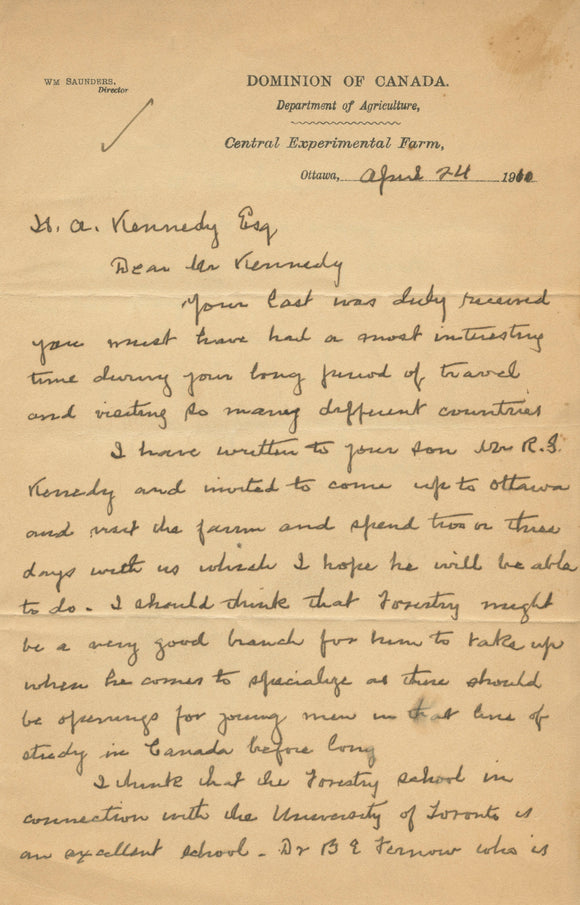 1910 Canadiana Manuscript Letter Touching on University of Toronto's Forestry Program