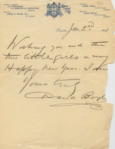 1901 Manuscript Note from Noted Canadian Archaeologist David Boyle