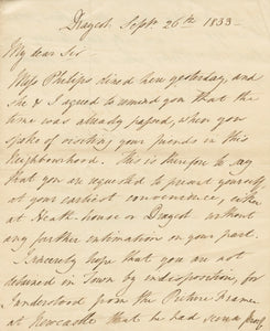 1833 Manuscript Letter Probably from Rev. Robert Ker Porter, English Author, Diplomat, Traveler