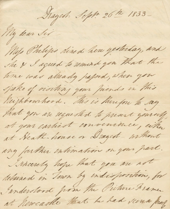 1833 Manuscript Letter Probably from Rev. Robert Ker Porter, English Author, Diplomat, Traveler