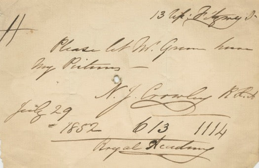 1852 Autographed Manuscript Note by British painter Nicholas Joseph Crowley