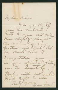 19th Century Manuscript Letter by Beloved Scottish Painter, Thomas Faed to Editor of The Athenaeum, William Hepworth Dixon