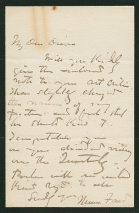 19th Century Manuscript Letter by Beloved Scottish Painter, Thomas Faed to Editor of The Athenaeum, William Hepworth Dixon