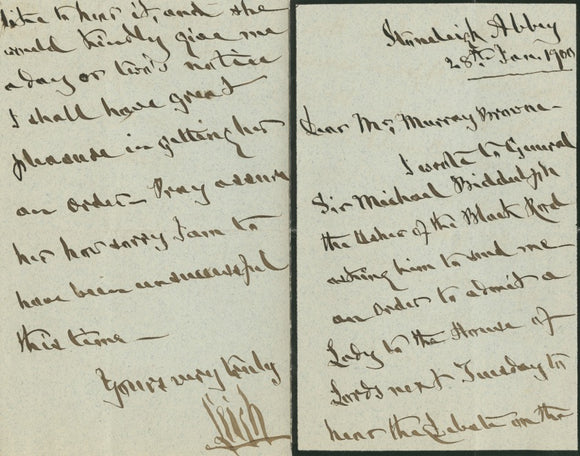 1900 Two Handwritten and Signed Letters Connected to William Leigh, 2nd Baron Leigh of Stoneleigh Abbey