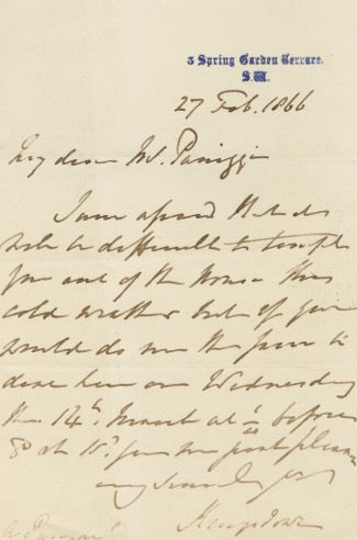 1866 Manuscript Letter by Thomas Pemberton Leigh, 1st Baron Kingsdown, Written One Year Before His Death