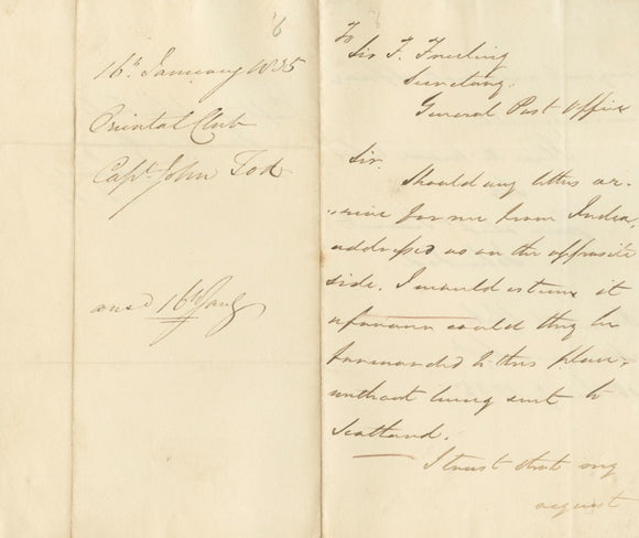 1835 Manuscript Letter Referencing Work as a British Soldier in Madras by Captain John Tod to Sir Francis Freeling
