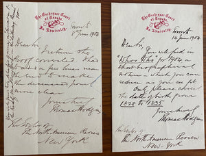 1904 Two Thomas Hodgins Letters from The Exchanger Court of Canada In Admiralty to the Editor of The North American Review in New York
