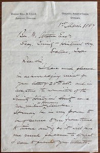 1887 Assistant Director of the Geological Survey of Canada Doctor Robert Bell Letter Thanking Trinity Historical Society For Honorary Membership