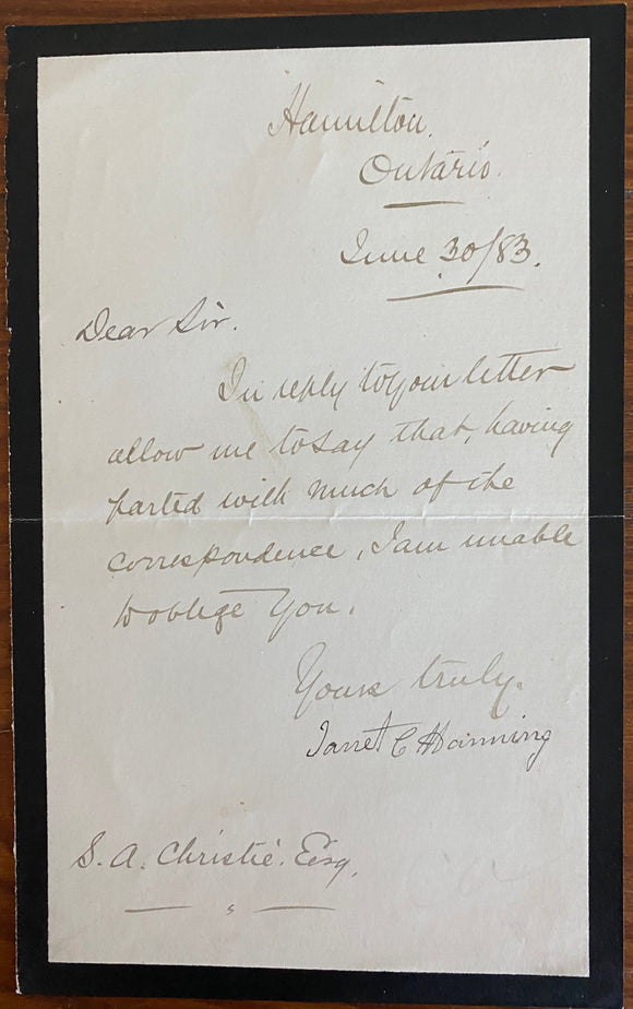 1883 Short Letter from The Sister of Famous Scottish Author Thomas Carlyle Janet Hanning