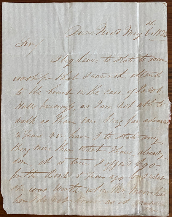 1823 Manuscript Court Submission Relating to the Valuation of a Watercraft Addressed to Canadian Justice of the Peace