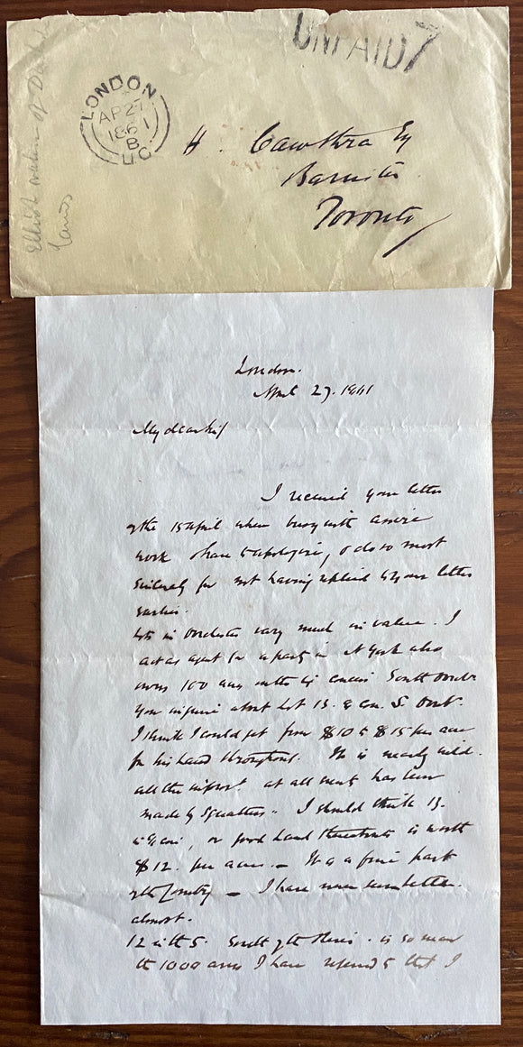 1861 Manuscript Letter Discussing Dorchester, Ontario Land Values from Judge William Elliot