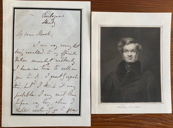 C.1830 Personal Letter and Portrait from “The Genialist Radical” Politician and Writer Chas Buller to French Musician Auguste Morel