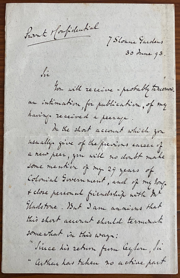 1893 Detailed Manuscript Letter of British Liberal Arthur Charles Hamilton-Gordon, 1st Baron Stanmore