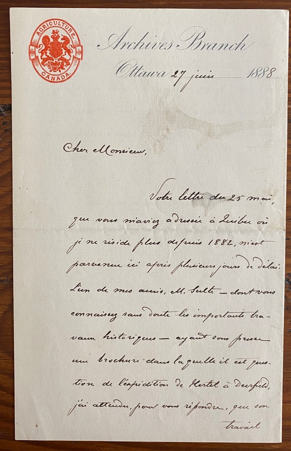 1888 Canadian-Themed Manuscript Letter by French Canadian Novelist and Historian, Joseph-Etienne-Eugene Marmette