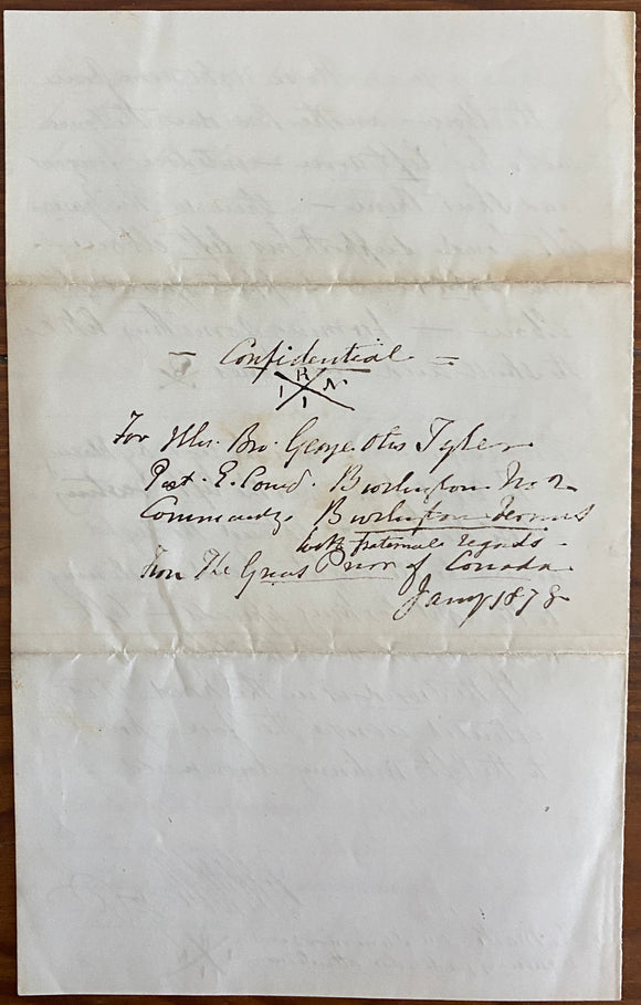 1878 Confidential Letter Detailing the Specific Words and Actions for the Recognition of Members in the Templar Order of Canada