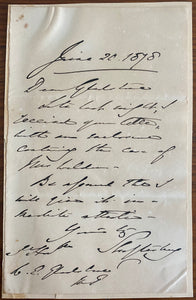 1878 Handwritten Letter from Anthony Ashley Cooper, 7th Earl of Shaftesbury, Regarding The Receipt of Documents in the Case of Mrs. Weldon