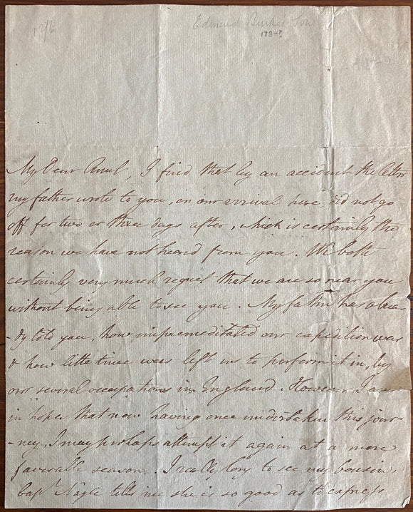 C. 1785 Two Page Personal Letter To An Aunt From English Barrister & MP Richard Burke