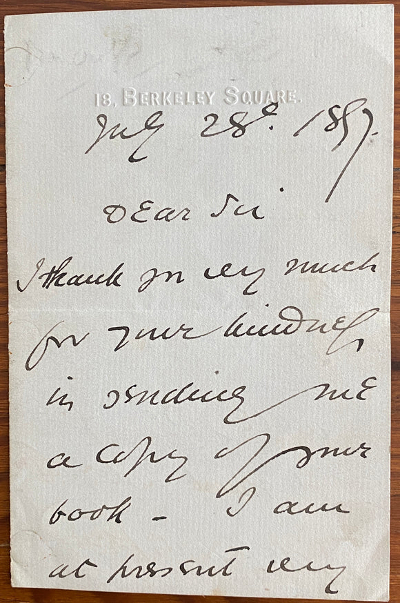 1897 Letter to an Unnamed Recipient from Squire Bancroft at Berkeley Square