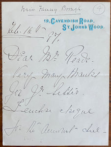 1897 Letter From Comedic Stage Actress Frances "Fanny" Whiteside Brough