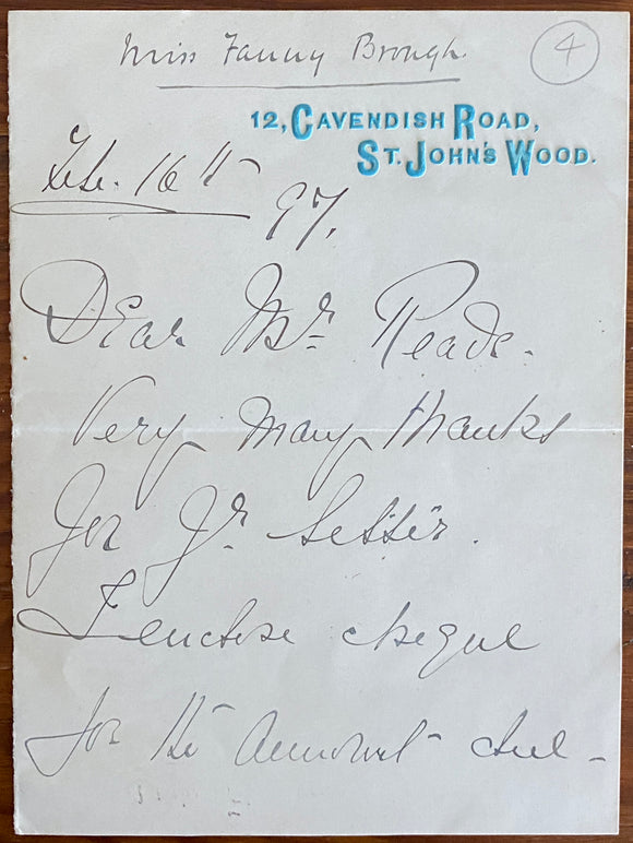1897 Letter From Comedic Stage Actress Frances 