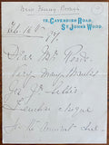 1897 Letter From Comedic Stage Actress Frances "Fanny" Whiteside Brough