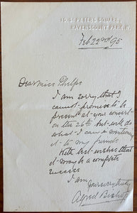 1895 Holograph Letter From British Actor Alfred Bishop to a Miss Phelps