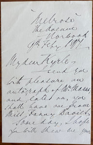 1897 Holograph Letter From Prominent British Organ Musician Alfred James Eyre