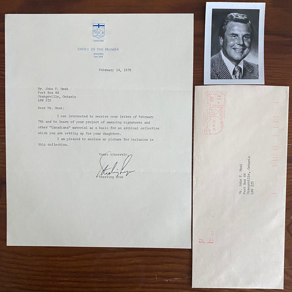 1979 Letter and Photograph Donation to Canadian Archival Collection from Manitoba Premier Sterling Lyon