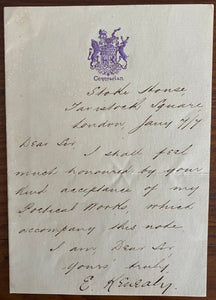 1877 Controversial Lawyer and Poet Edward Vaughan Kenealy Pens a Note Accompanying a Copy of His Poetic Works