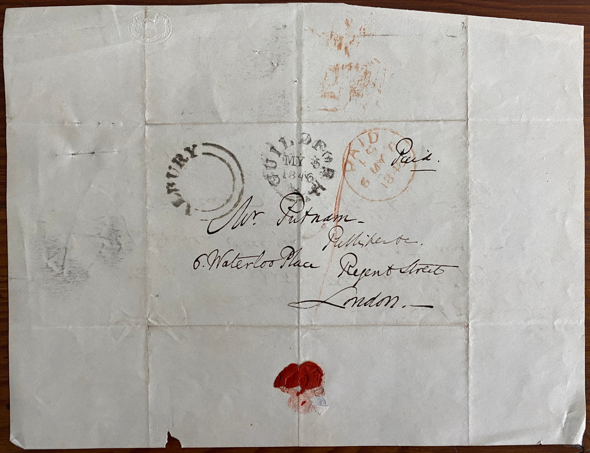 1846 Letter from Martin Farquhar Tupper to Mr. Putman With Accompanyin ...