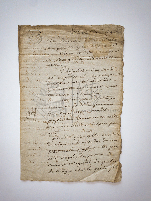 French Revolutionary Legal Manuscript Regarding a Large Sum of Money